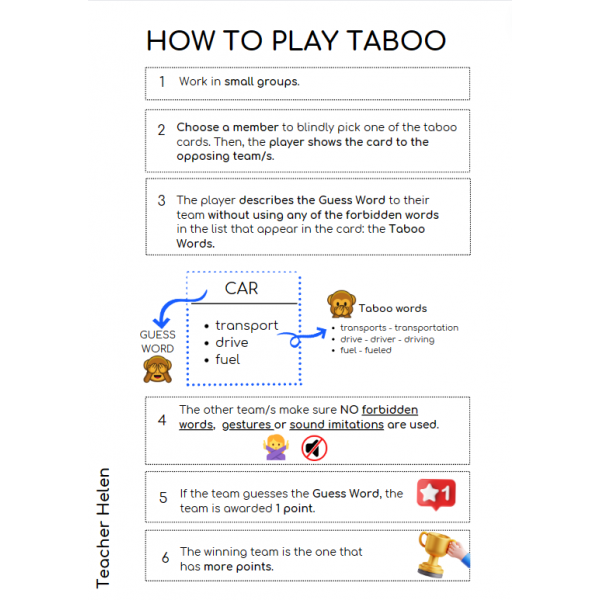 Printable Cutout Taboo Game