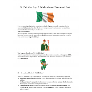 Reading comprehension St. Patrick's Day