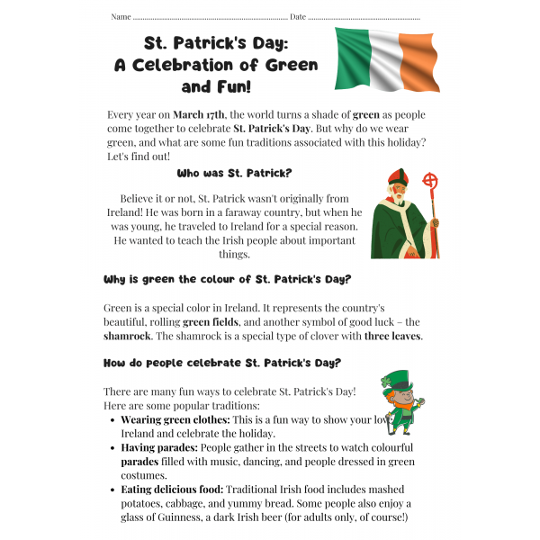St. Patricks Reaading Comprehension