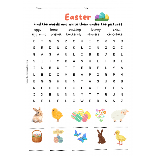 Easter vocabulary wordsearch