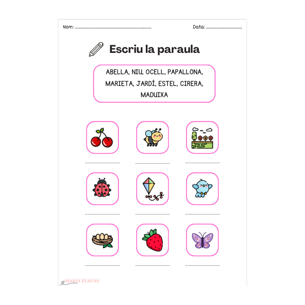 DOSSIER 21 FITXES LA PRIMAVERA. LECTURA I ESCRIPTURA. LLETRA DE PAL.