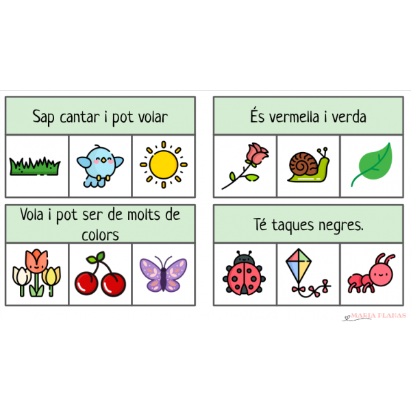 LECTURA D'ORACIONS LA PRIMAVERA. Tria la imatge correcta. Activitat manipulativa.