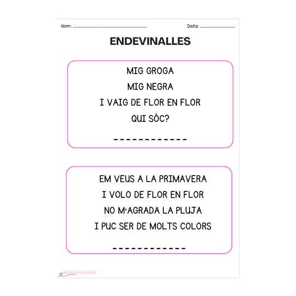 DOSSIER 21 FITXES LA PRIMAVERA. LECTURA I ESCRIPTURA. LLETRA DE PAL.