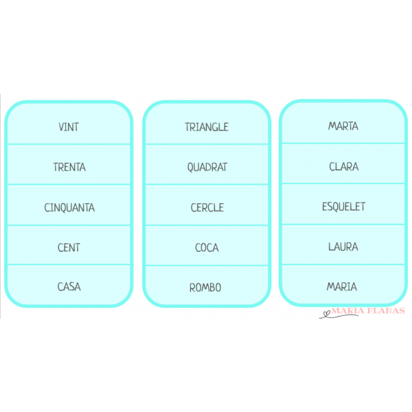 PARAULA INTRUSA. JOC LECTURA DE PARAULES. 60 targetes.