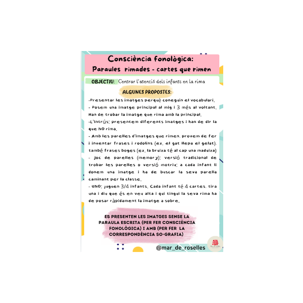 Consciència fonològica: paraules rimades format cartes (català)