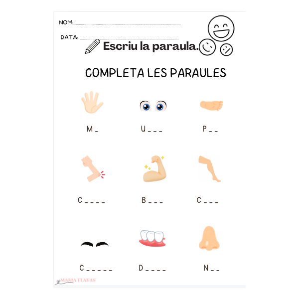 DOSSIER FITXES LECTURA I ESCRIPTURA. EL COS HUMÀ. LECTOESCRIPTURA. LLETRA MAJÚSCULA.