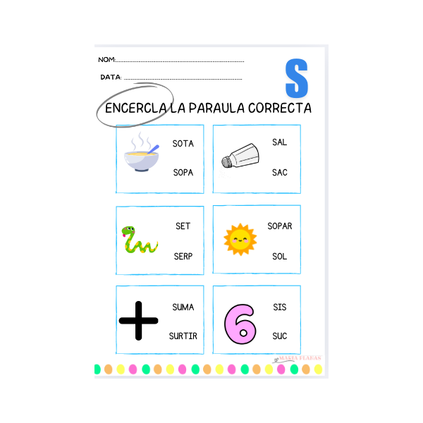 MOSTRA GRATUÏTA 5 FITXES LLETRA S. FITXES LECTURA I ESCRIPTURA PARAULES. LLENGUA CATALANA. CATALÀ. LLETRA DE PAL.