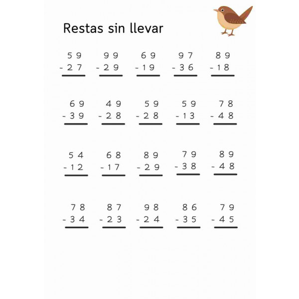 Dosier cálculo sumas y restas de dos cifras llevando y sin llevar