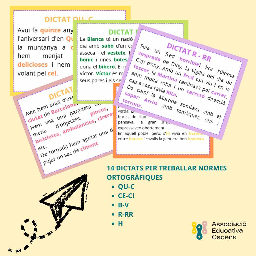 Dictats per treballar normes ortogràfiques: QU-C, CE-CI-B-V-R-RR