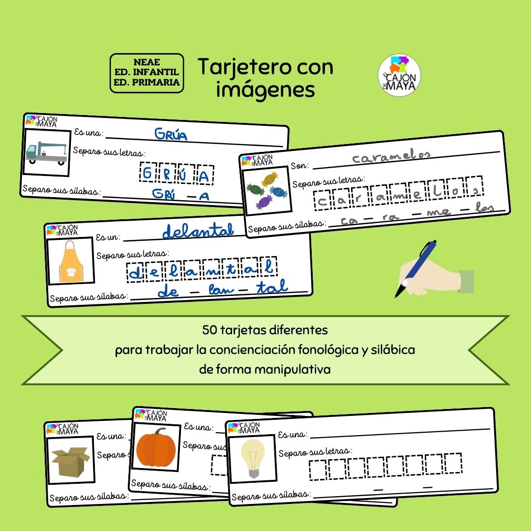 Tarjetero con imágenes (conciencia fonológica) + listado de palabras