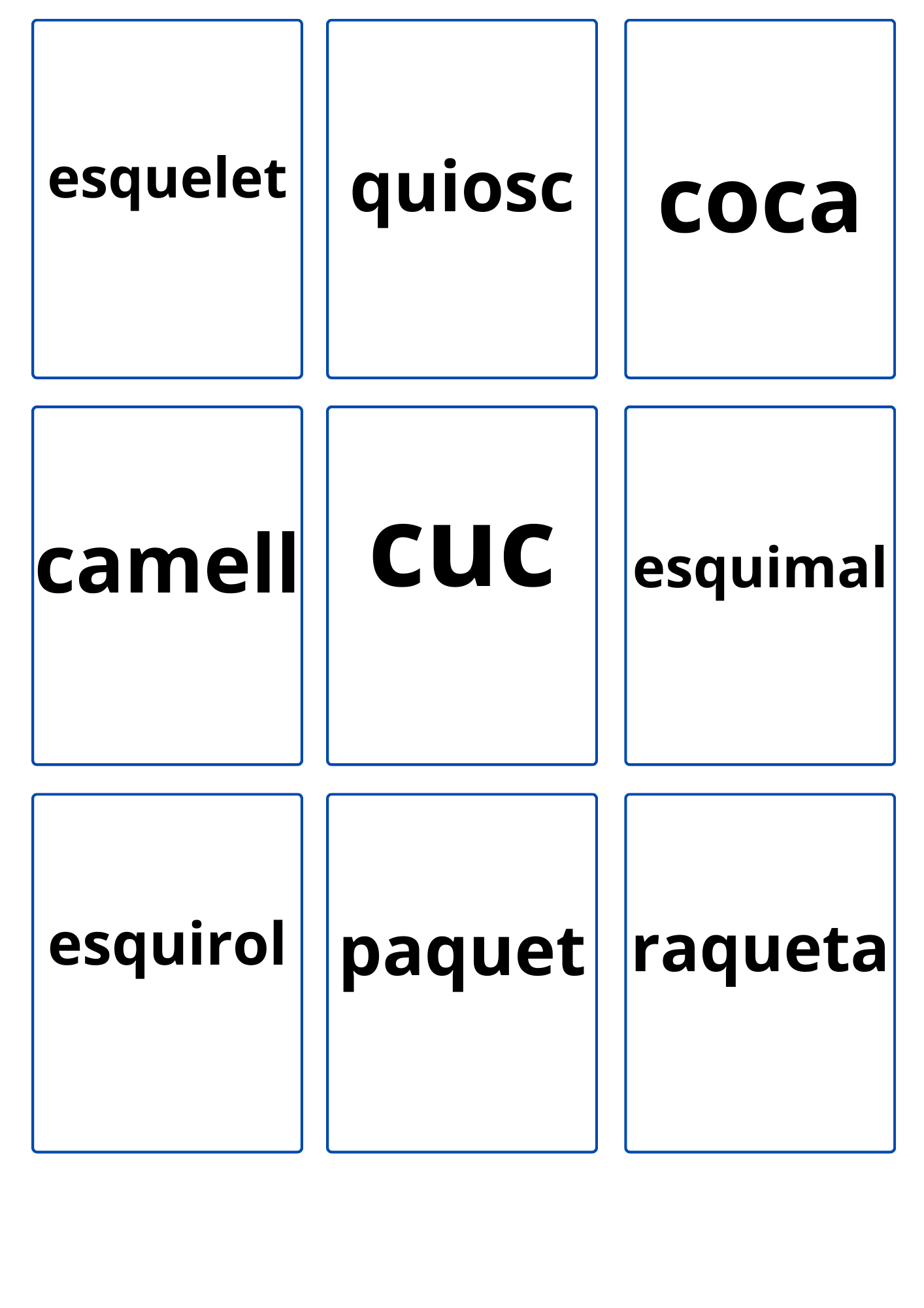 Targetes per treballar paraules amb g/j, c/qu, g/gu, ny, ll, r/rr, b/v.