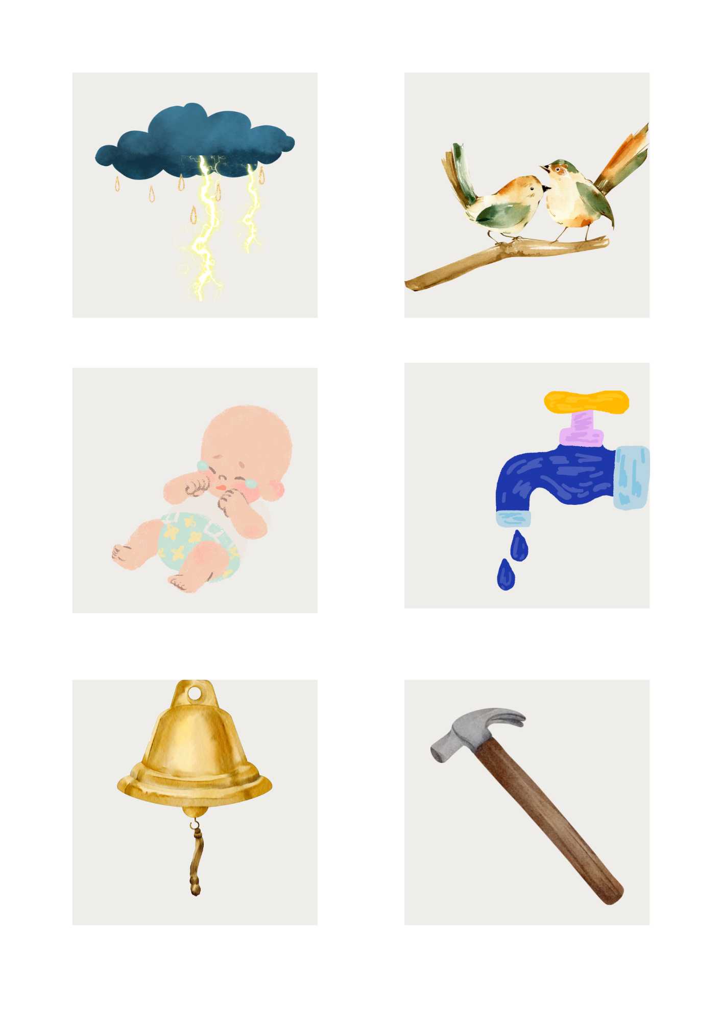 Imatges per treballar la discriminació auditiva de sons.