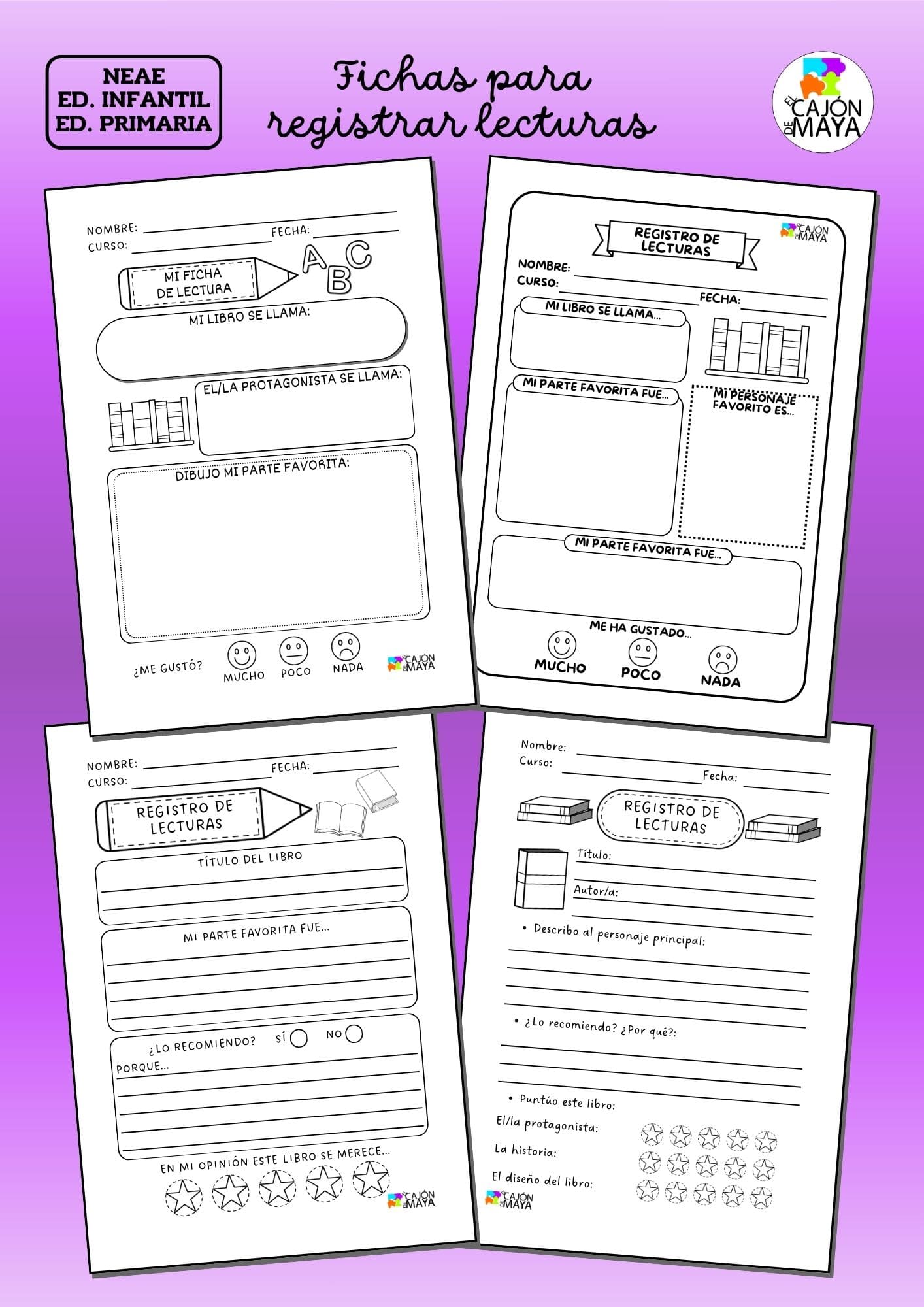 Fichas para registrar lecturas