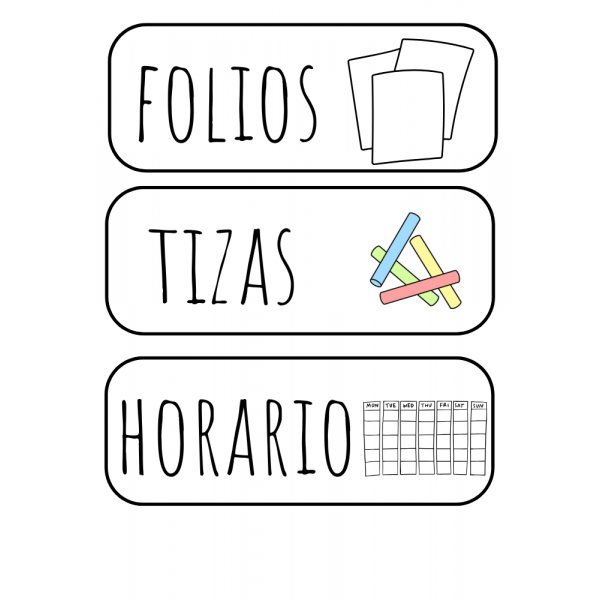 Carteles de material y planificación horaria de clase.