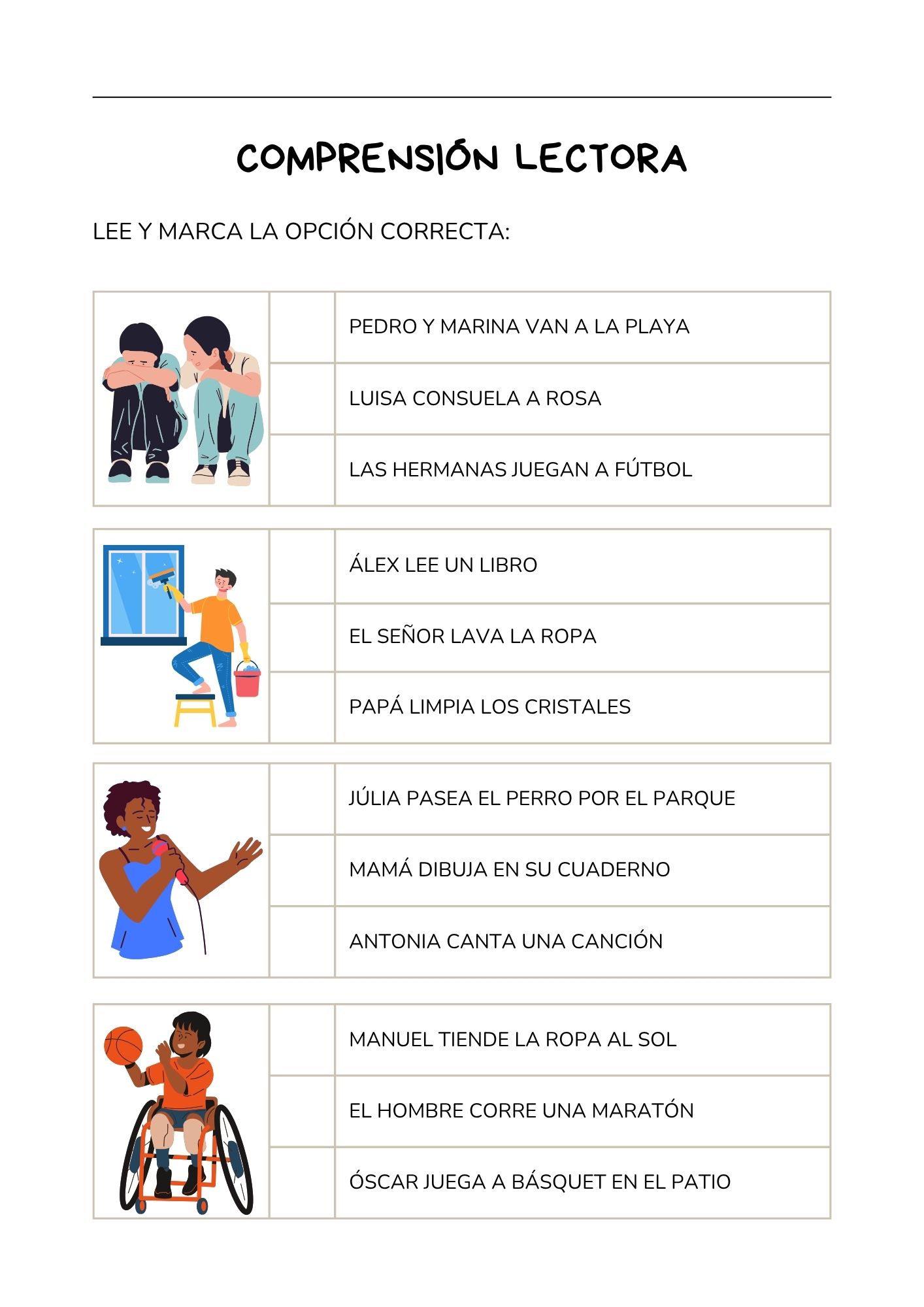 COMPRENSIÓN LECTORA con imágenes