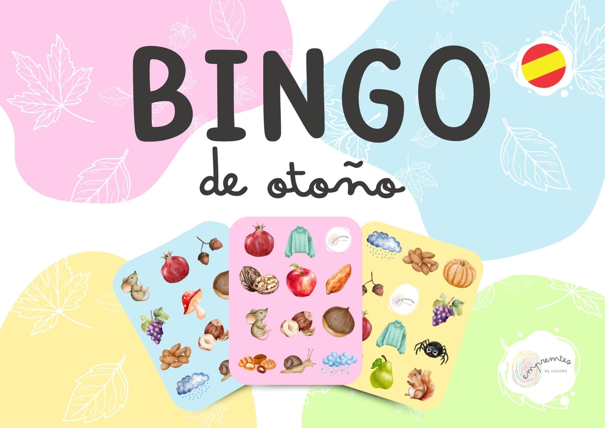 BINGO DE OTOÑO: con tarjetas de vocabulario en letra mayúscula y ligada