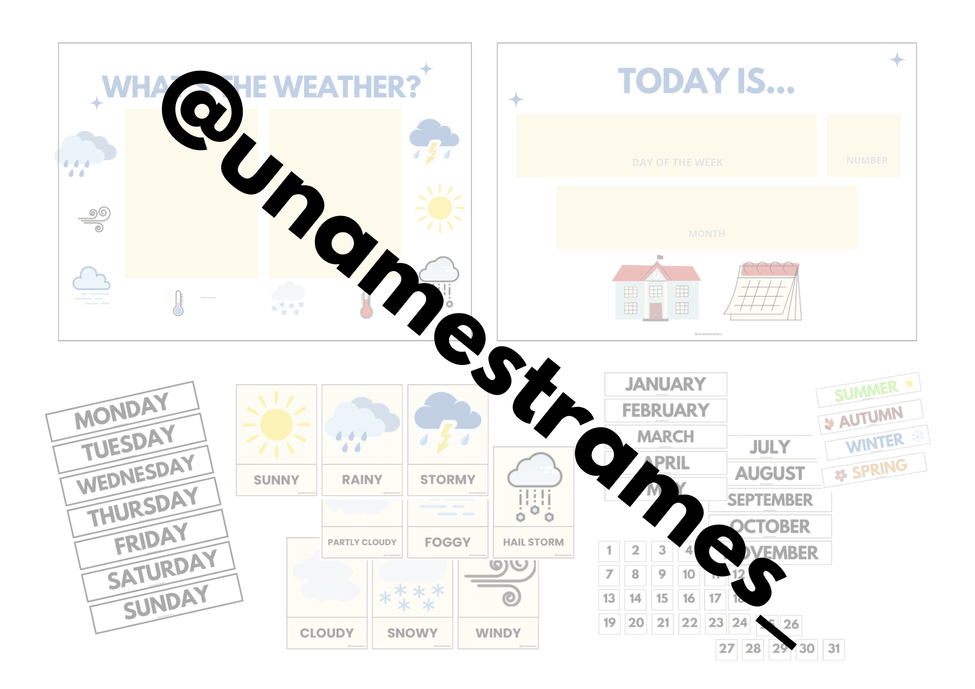 Posters for the class (weather, day, season)