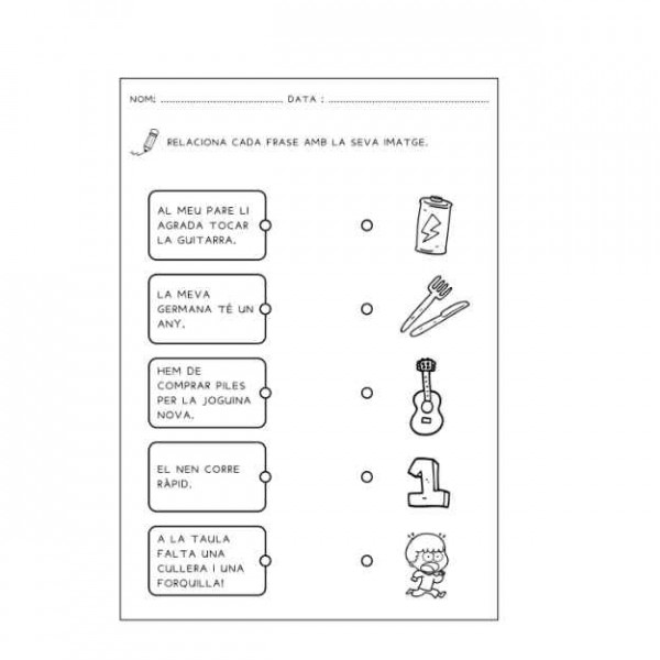 Fitxes comprensió lectora frase simple lletra de pal.