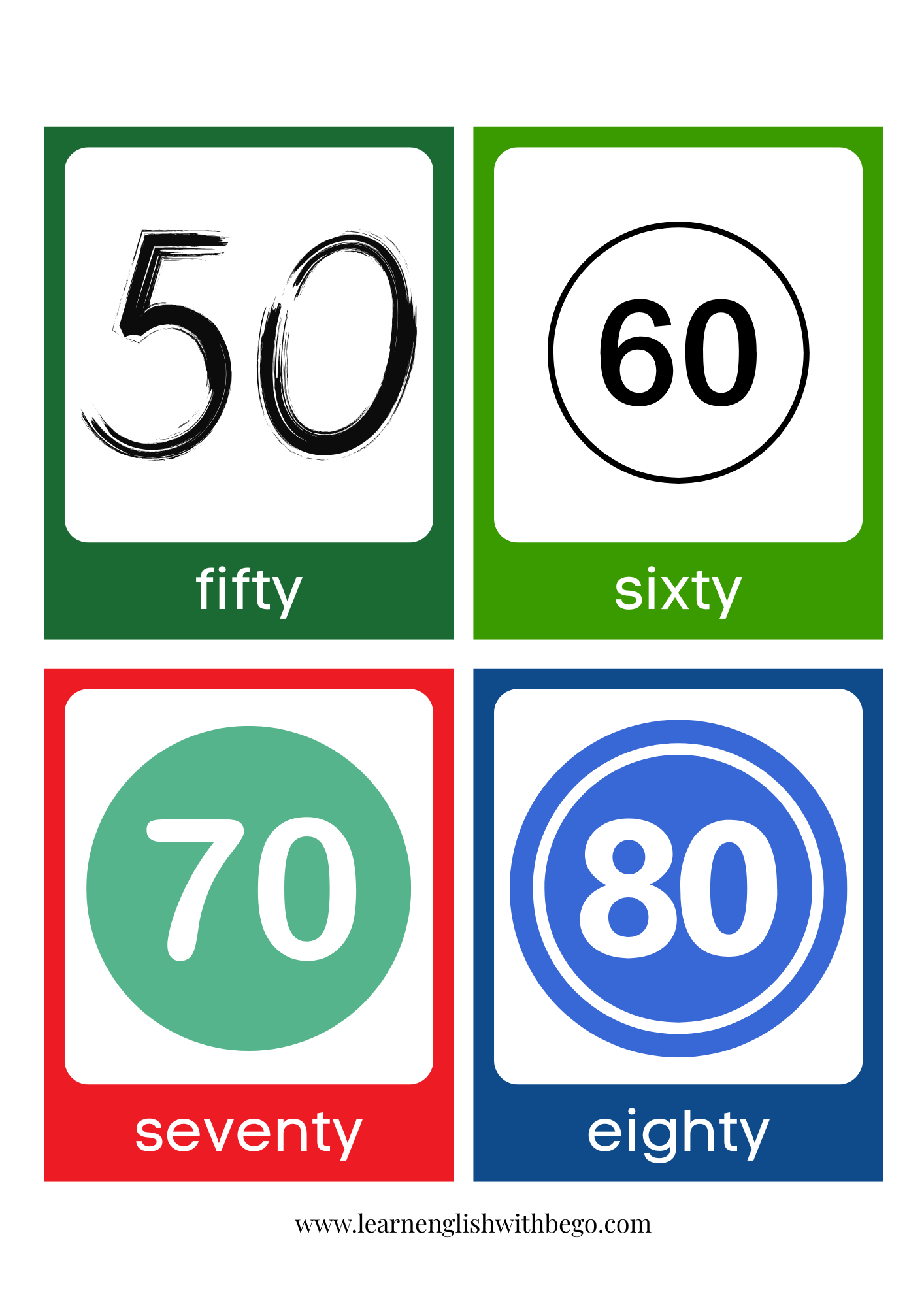 Flashcards numbers 10-100