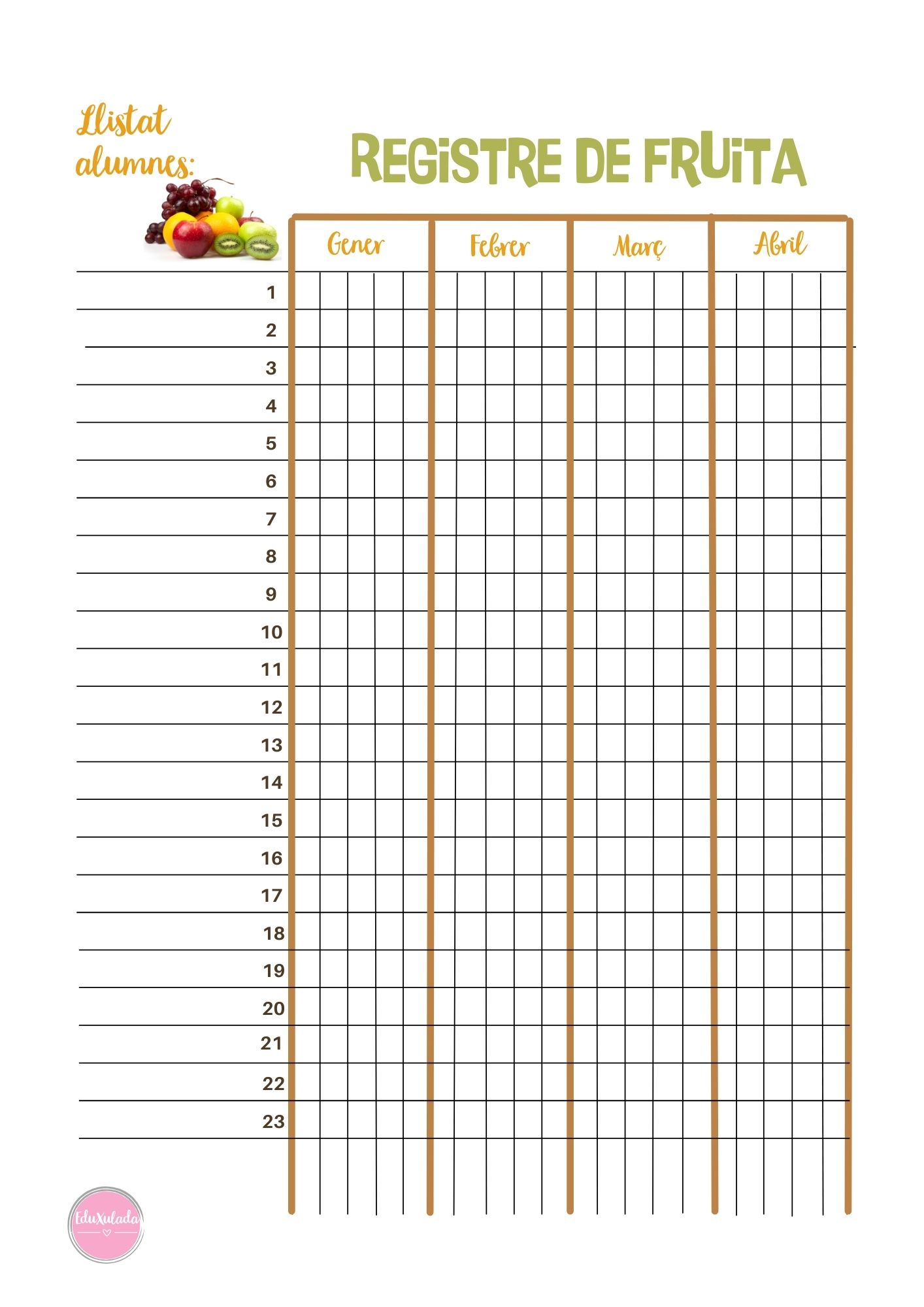 Registre alumnes que porten fruita