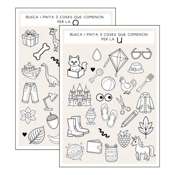 BUSCA I PINTA OBJECTES QUE COMENCIN PER......( VOCALS)