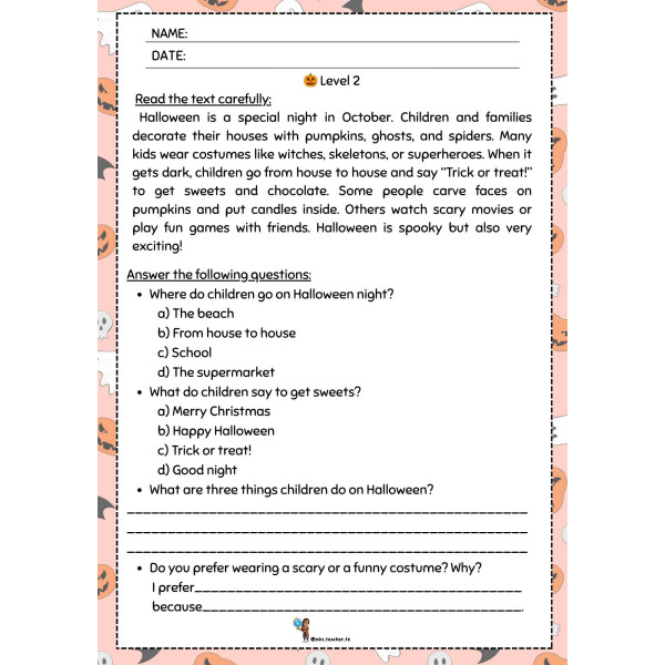 Halloween: Reading comprehensions (1º a 6º)