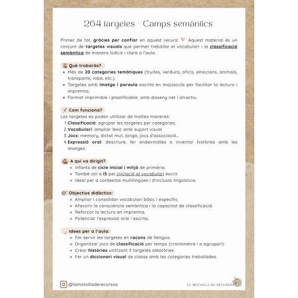264 targetes - Camps semàntics