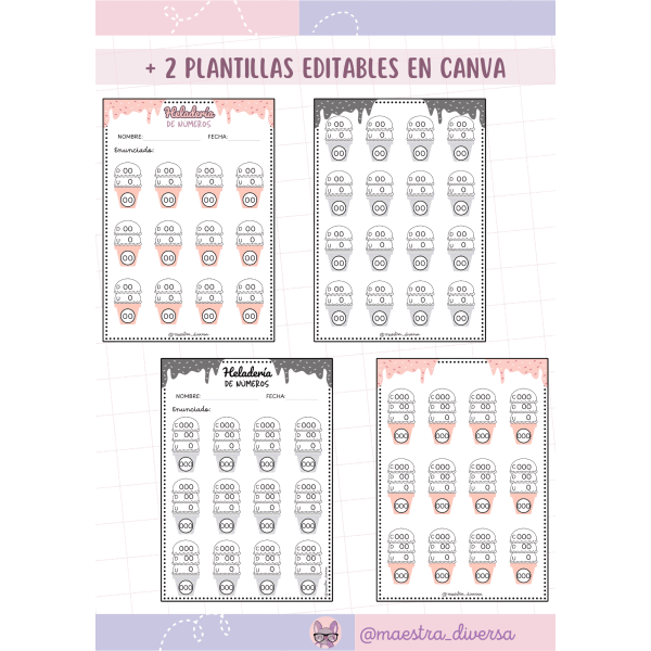 Heladería de números (plantillas editables Canva)