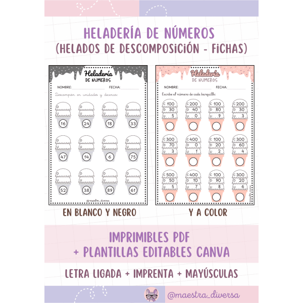 Heladería de números (plantillas editables Canva)