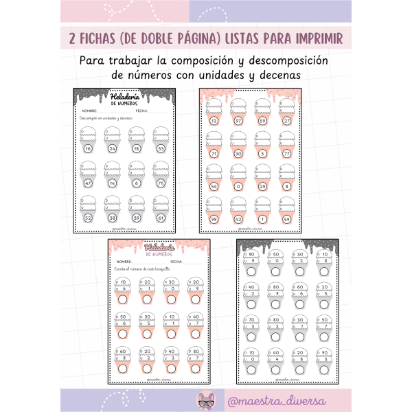Heladería de números (plantillas editables Canva)