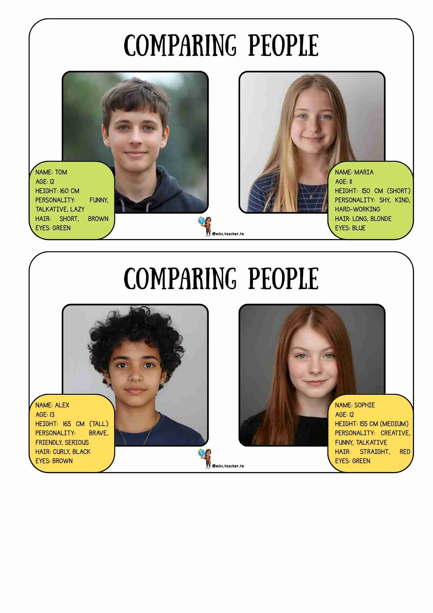 Profes Papel Tijera Comparatives: Comparing people cards