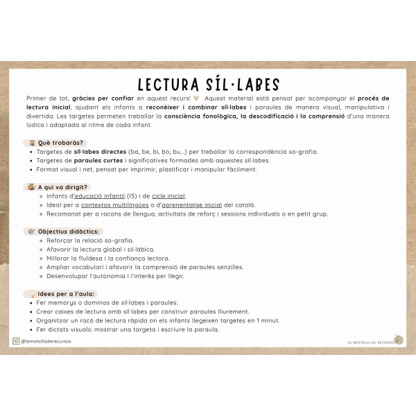 MOSTRA. TARGETES - Lectura sil·làbica