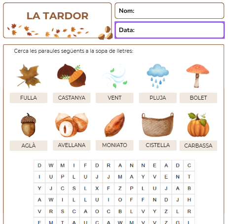 Sopa de lletres - La tardor