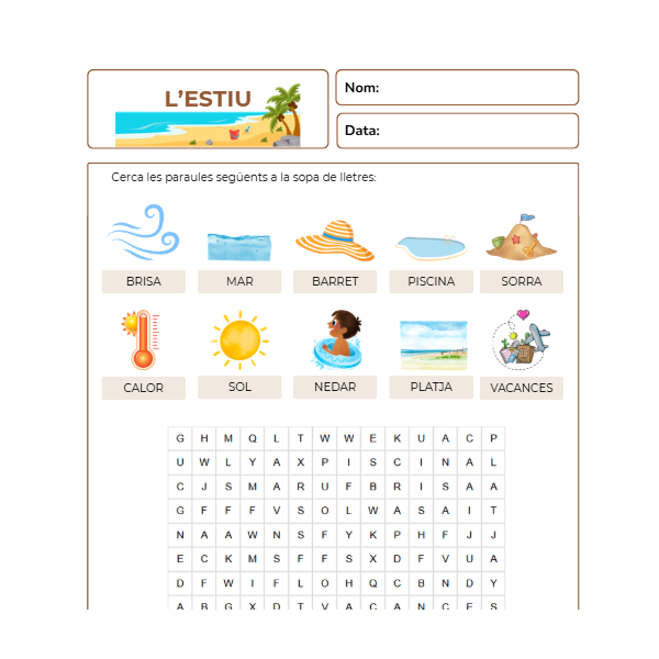 Sopa de lletres - L'estiu