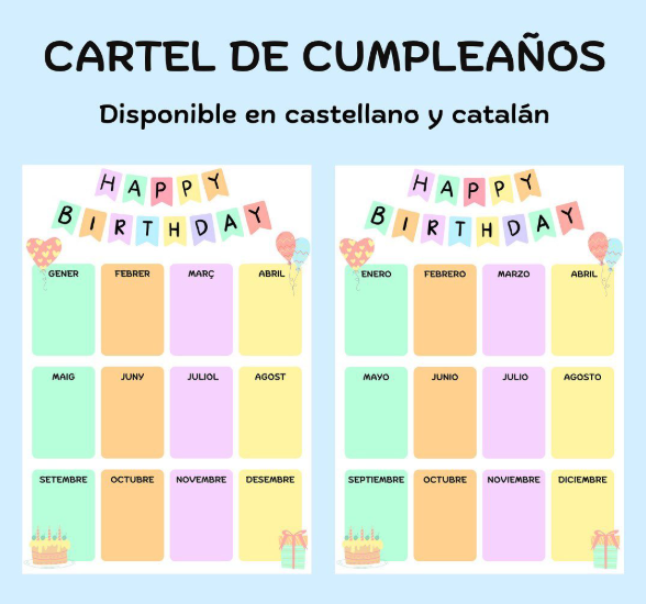 Carteles de cumpleaños en castellano y catalán