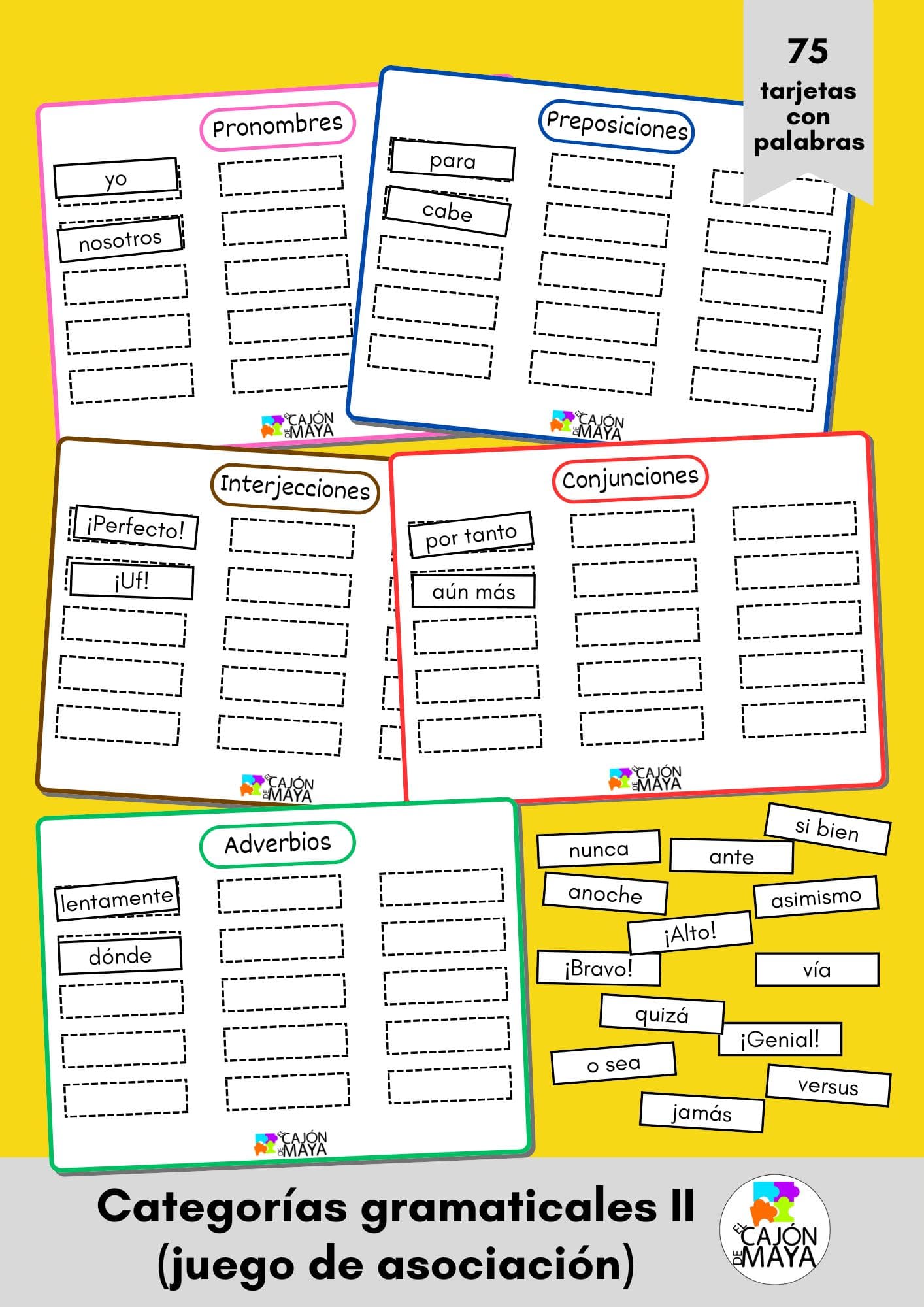 Categorías gramaticales II (juego de asociación)