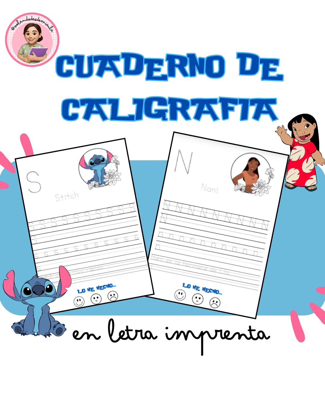 CALIGRAFÍA en letra IMPRENTA inspirado en STITCH