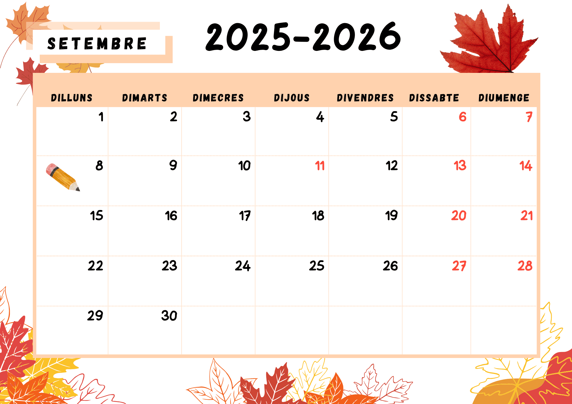 CALENDARI MES AULA