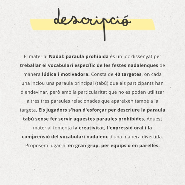 NADAL; PARAULA PROHIBIDA - vocabulari i expressió oral