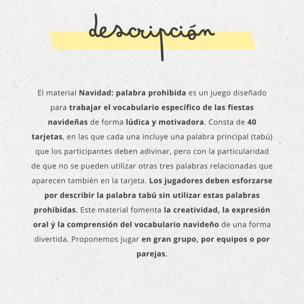 NAVIDAD; PALABRA PROHIBIDA - VOCABULARIO Y EXPRESIÓN ORAL