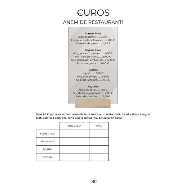 ACTIVITATS PER TREBALLAR ELS EUROS