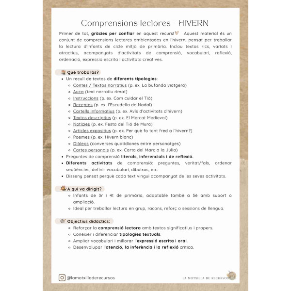 MOSTRA. HIVERN - CL. Tipologies textuals