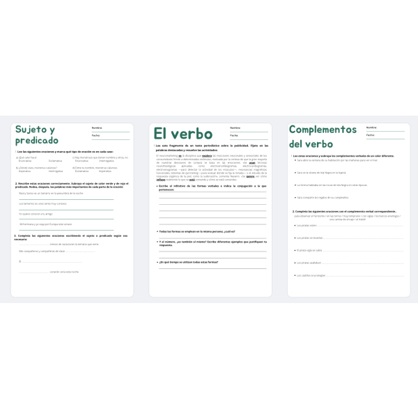 Fichas gramática Ciclo Medio