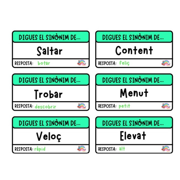 📚 204 targetes autocorrectives SINÒNIMS, ANTÒNIMS, PLURALS, SINGULARS, FEMENINS I MASCULINS.