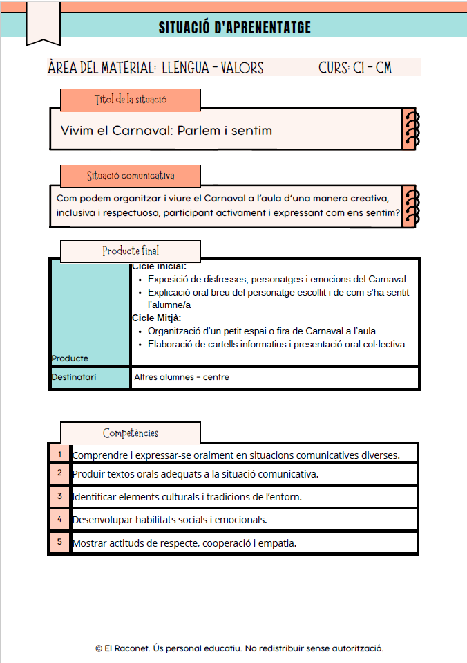 PACK CARNAVAL – Situació d’Aprenentatge + Material imprimible