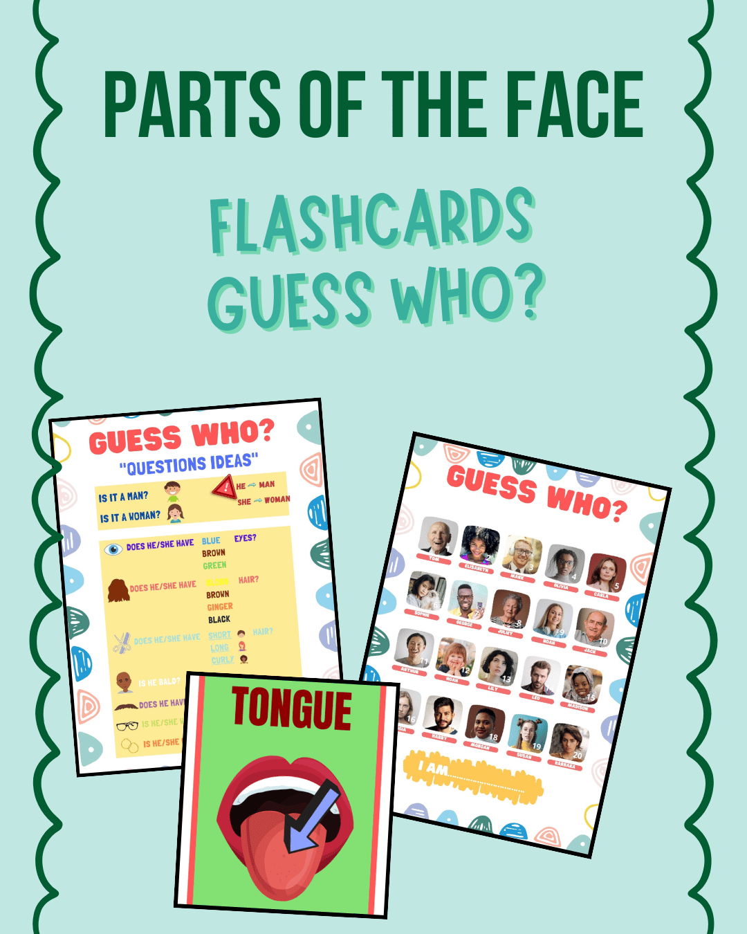 Parts of the Face: flashcards + Guess Who?