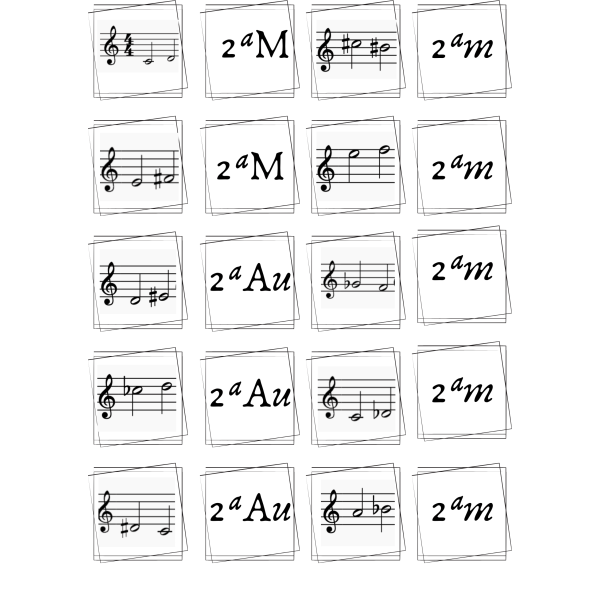Juego memorión en intervalos musicales. Cartas. Ejemplos.