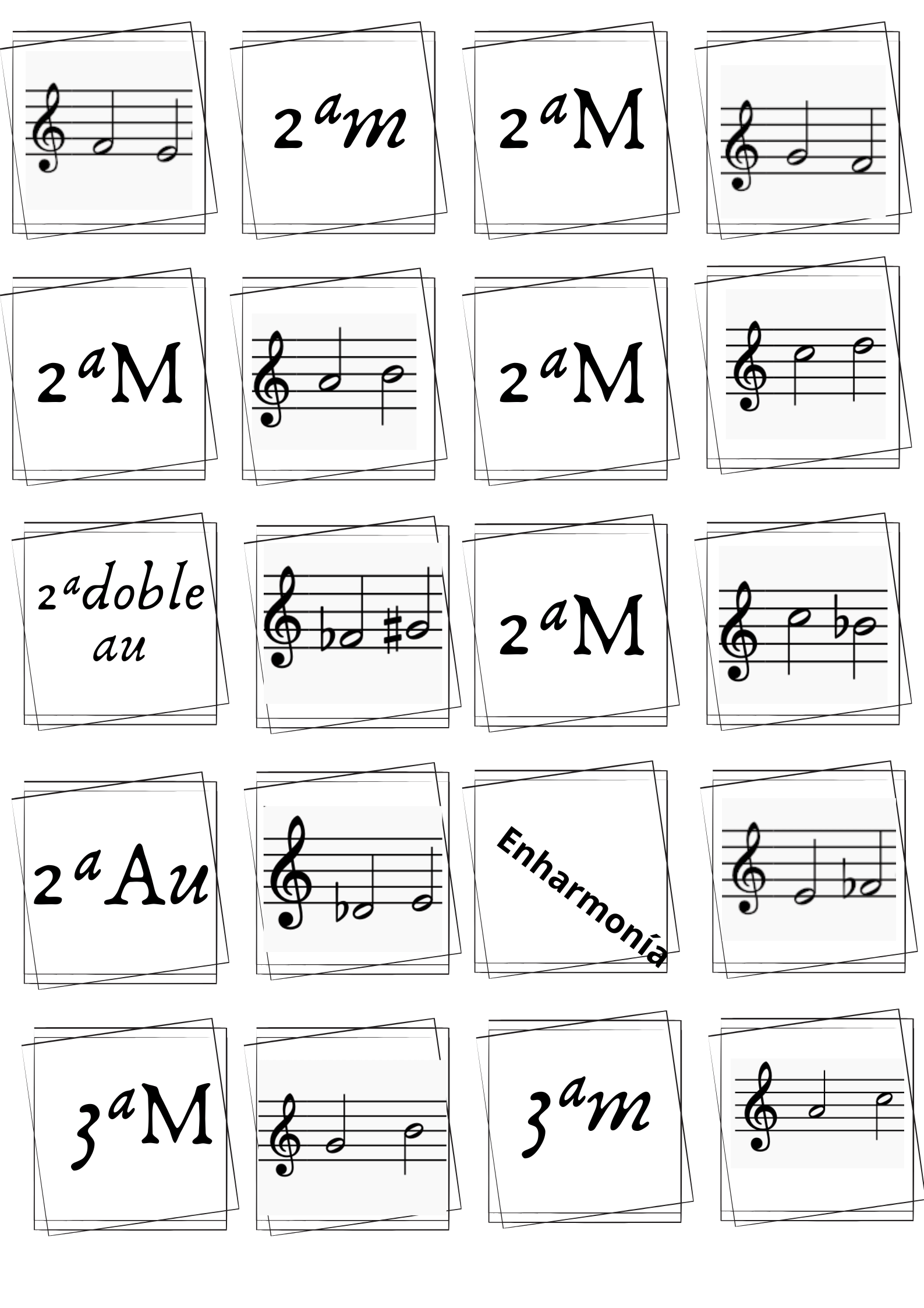 Juego memorión en intervalos musicales. Cartas. Ejemplos.