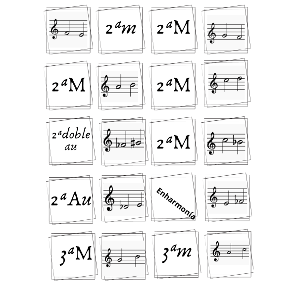 Juego memorión en intervalos musicales. Cartas. Ejemplos.
