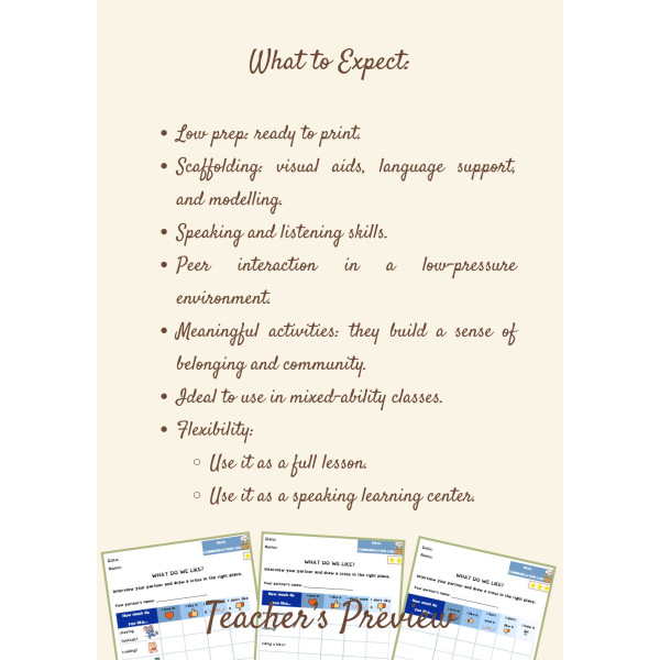 Hobbies Likes and Dislikes Speaking Activity & Game | Scaffolded